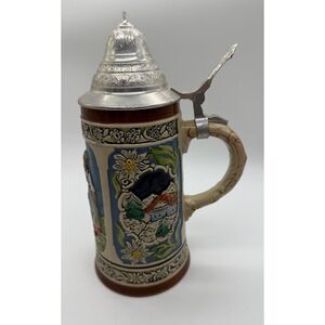 Vintage Handarbeit Staffel Stoneware Lidded‎ Beer STEIN West Germany